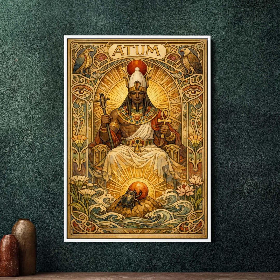 Atum Egyptian God Art Nouveau Framed Canvas, Large Art Nouveau Wall Art ...