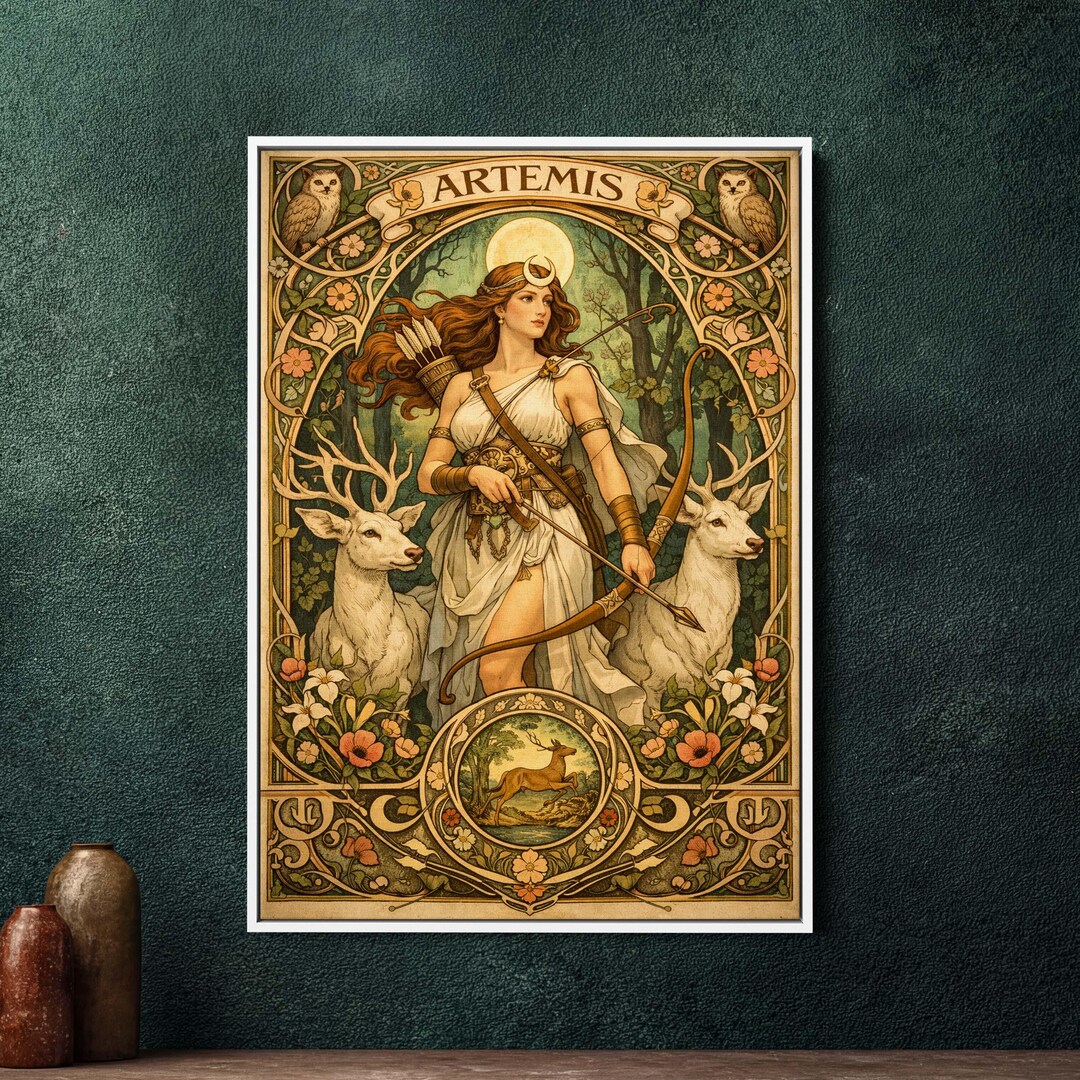Artemis Art Nouveau Framed Canvas Wall Art, Large Art Nouveau Goddess ...
