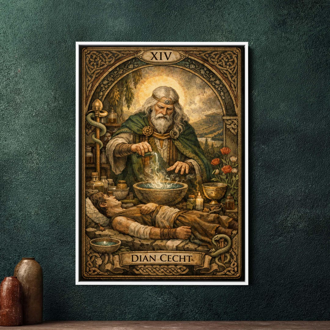 Dian Cecht Tarot Art Framed Canvas, Large Celtic God of Healing Wall ...