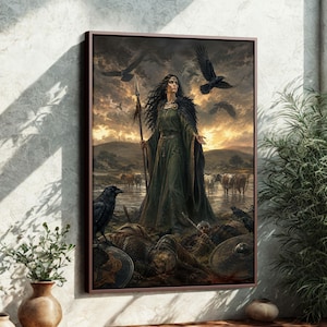 Morrigan Irish Mythology Battle and Fate Artwork - Large Canvas, Framed or Unframed XQW0I