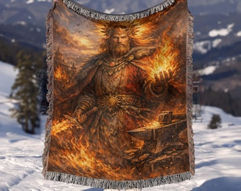 Svarozhich Slavic God Woven Blanket | Slavic Mythology Throw Blanket | Cozy Pagan Home Decor | Fire Deity Couch Throw