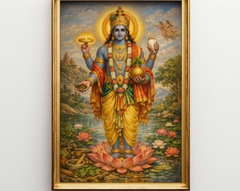 Lord Dhanvantari Painting, Large Canvas Wall Art, Hindu God of Healing Decor, Ayurvedic Spiritual Home Gift Y14MC