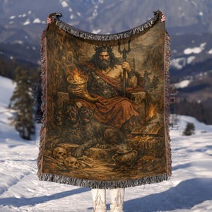 Pluto God of the Underworld Woven Blanket | Roman Mythology Throw | Dark Academia Couch Decor | Gothic Home Cozy Gift