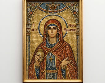 Mary Magdalene Byzantine Icon Mosaic Canvas Wall Art - Large Religious Decor - Spiritual Christian Gift Idea Y14MC