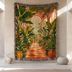 Tropical Conservatory Botanical Gouache Arched Glass | Woven Throw Blanket AK2X9