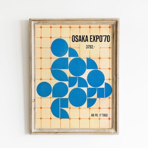 Osaka Expo'70 Abstract Geometric Orange Grid Blue Circles Poster & Canvas KFID3