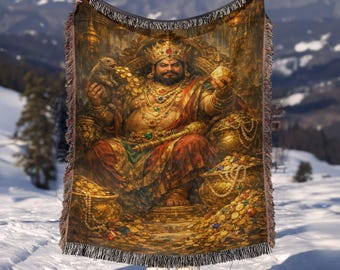 Lord Kubera Hindu God Woven Blanket | Hindu Mythology Throw Blanket | Spiritual Home Decor | Cozy Couch Throw | Housewarming gift