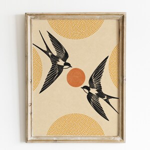 Two Martins Flying Toward Terracotta Sun Poster & Canvas 08ZU0