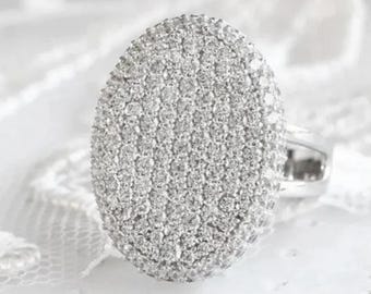 Oval formad vigselring i pavéform Twilight Bella Swan rundslipad Moissantie-ring Breaking Dawn Edward Cullen-ring Cocktail-kändisring