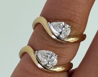 East West Tilted Pear Cut Moissanite Pinky Promise Ring 14K Solid Gold Engagement Ring Best Gift For Daughter Statement Ring Travel Ring