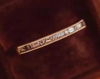 14k Baguette and Round Diamond Half Eternity Band,Half Eternity Ring, Dainty Wedding Ring, Stacking Diamond Ring, Minimalist Design