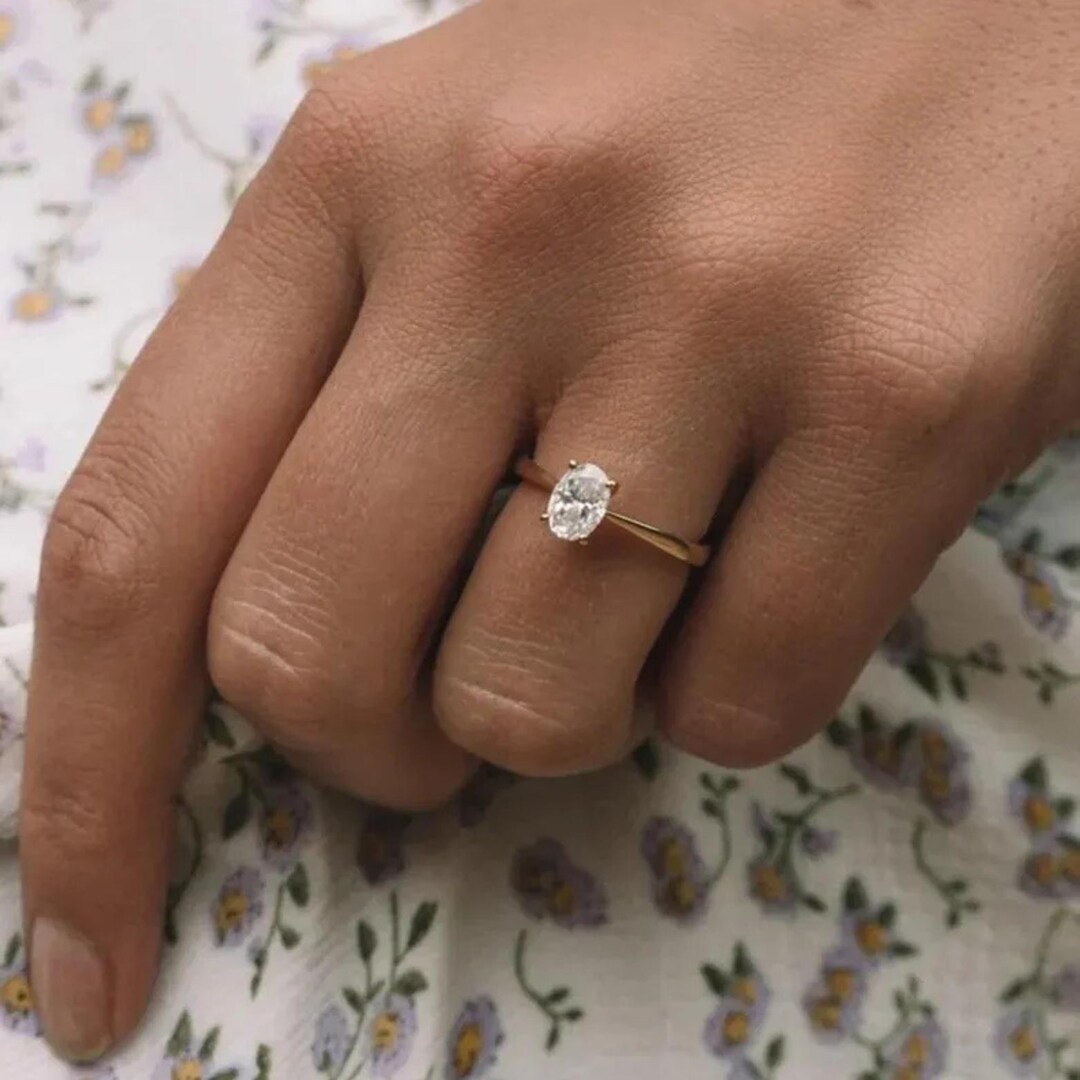 Oval Cut Moissanite Engagement Ring Solid Gold Six Solitaire Ring ...