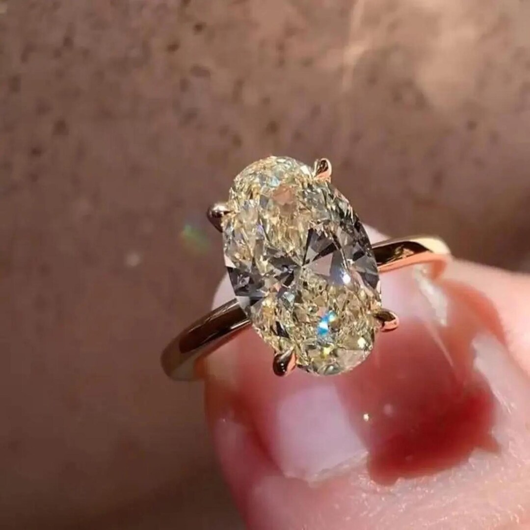 3CT Oval Cut Moissanite Engagement Ring, 14k Solid Gold Ring ...