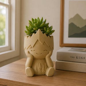 Mountain Echo Spirit 3D Printed Planter, Hand Painted Geometric Succulent Pot