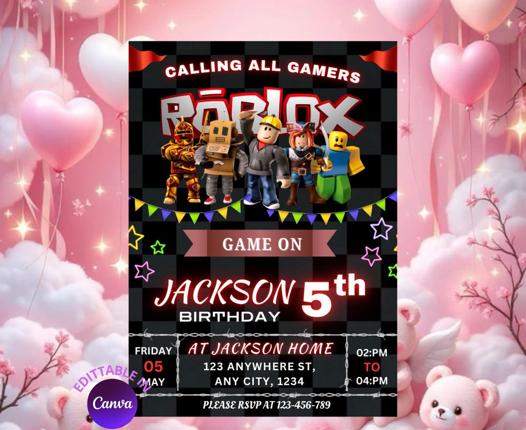 Roblox Birthday Invitation Template: Editable Kids Game Party Invite ...