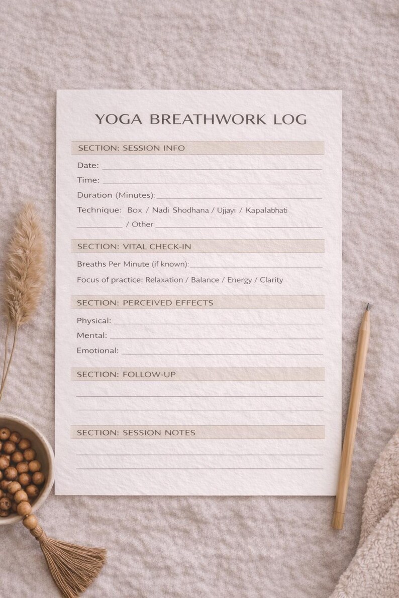 Yoga Breathwork Log Printable | Pranayama Practice Tracker Digital PDF ...