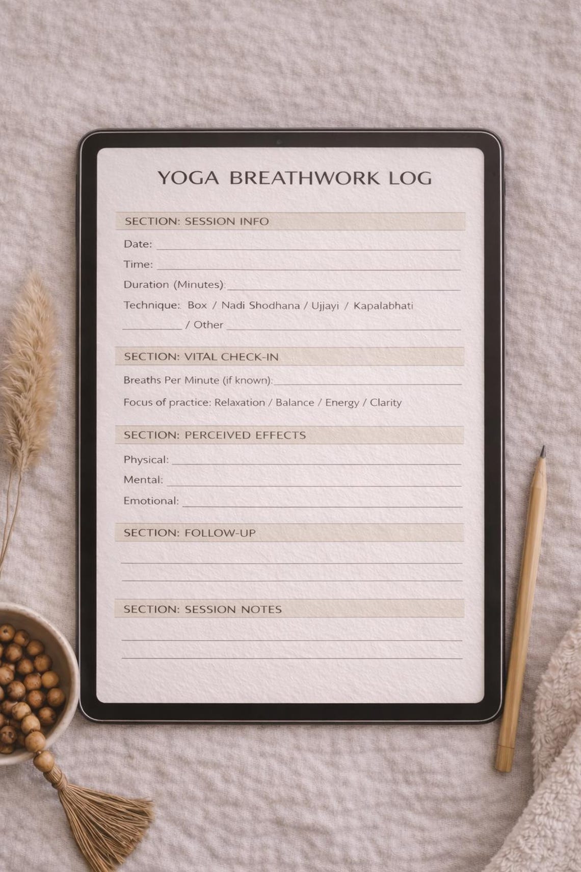 Yoga Breathwork Log Printable | Pranayama Practice Tracker Digital PDF Download - Etsy