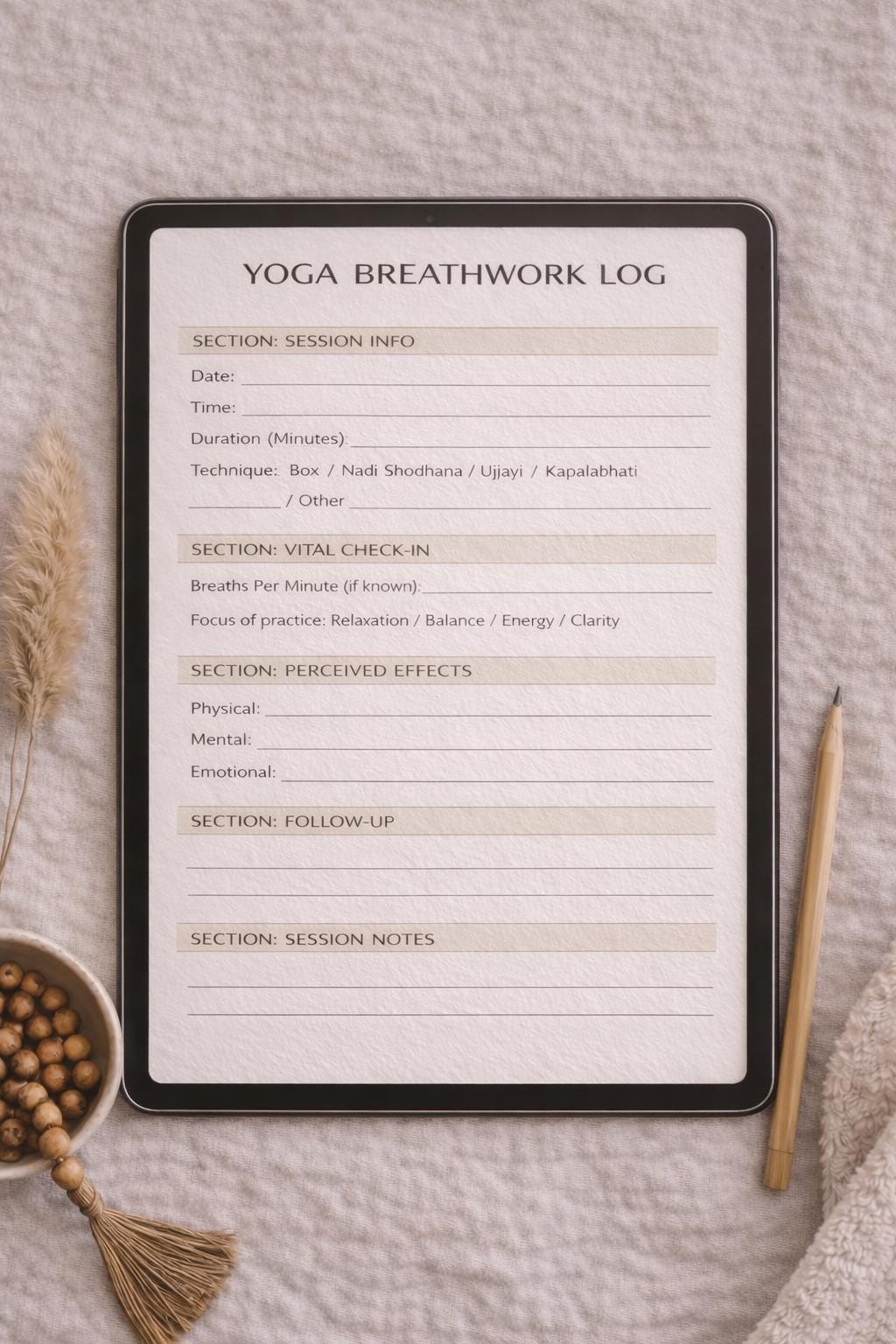Yoga Breathwork Log Printable | Pranayama Practice Tracker Digital PDF Download - Etsy