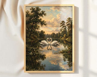 Schwanensee Wandbild: Vintage romantische Naturszene - Digital Download