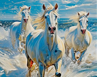 Laufende weiße Pferde Druck: Meer und Strand Motiv (Digitaler Download)