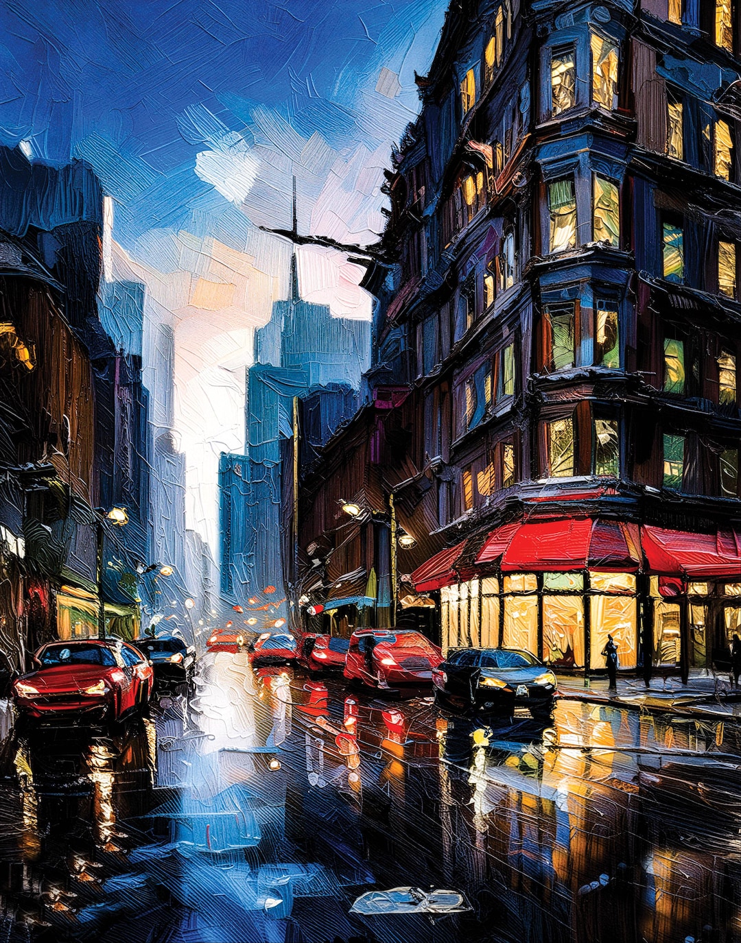 Rainy Street Painting Wall Art Printable, Moody Night Cityscape Print ...