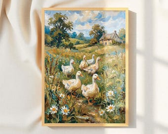 Entenfamilie Wiesendruck, Bauernhof Kinderzimmer Dekor Rustikale Kinderwandkunst