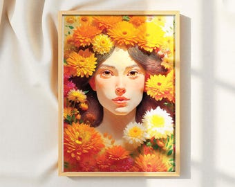 Frauenportrait: Botanische Wandkunst (Digitaldruck)