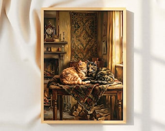 Vintage Wandbild, gemütliche Haustiermalerei, rustikales Wohndekor, Tierliebhabergeschenk