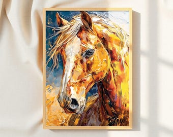 Abstrakte Pferde Kunst zum Ausdrucken, Moderne Pferdemalerei, rustikales Western-Dekor