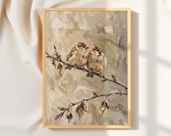 Vintage Birds Wall Art - Neutral Rustic Nature Decor