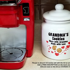 Ceramic COOKIE JAR &quot;Made With Love&quot; for Grandma, Mom, Aunt Gift FREE Inscription
