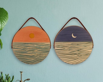 Incrustaciones de madera de horizonte oceánico hechas a mano: decoración de pared costera