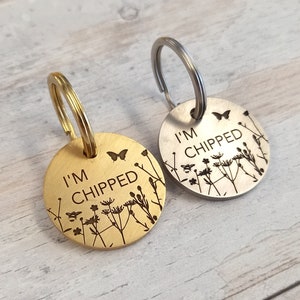 Chunky Wild Flower Dog Tag, Durable Brass or Stainless Steel dog tag, Double sided deep engraving, Dog name tag, Dog ID tag, Made in Britain