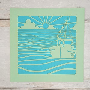 Carte de voeux de bateau de pêche / / Carte de pêche, Trug de pêche, carte papercut
