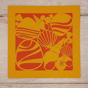 Carte de voeux coquillage et galets // Carte de plage, carte côtière, carte papercut
