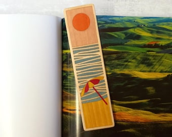 Marcador de madera de playa personalizado: Diseño costero grabado con láser