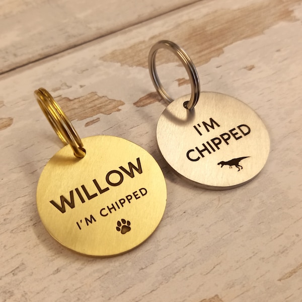 Chunky Classic Dog Tag, Durable 2mm Brass and Stainless Steel dog tags, Double sided deep engraving, Made in Britain, Dog ID tag