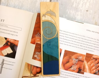 Marcapáginas personalizado de delfín: madera grabada con láser, temática oceánica