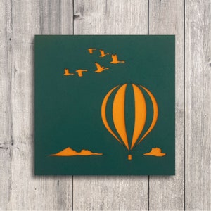 Heißluftballons Karte // Flying Geese Karte, Blanko Karte, Laser cut, Handgemacht, Papierschnitt Karte