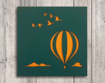 Hot Air Balloons Card // Flying Geese Card, Blank card, Laser cut, Handmade, Papercut card