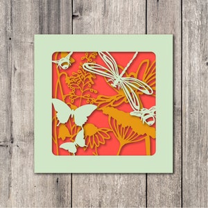 Carte fleur en accordéon // 3 couleurs, Découpées au laser, Carte de voeux, Carte vierge, Fleurs, Nature, Papillons, Carte papercut