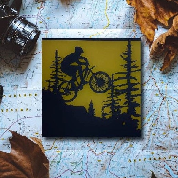 Mountain Biker Card // Bike card, MTB, Adventure, Extreme sports, Laser cut, Handmade, Father's day, Papercut card