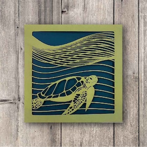Schildkröten Grußkarte // Ocean, Sealife, Sea, Mid Green and Teal, Papercut Karte