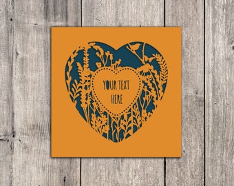 Personalised Wild Flower Heart Card // 3 colours available, Handmade, Flowers, Botanical, Love, Custom text, Any occasion, Papercut card