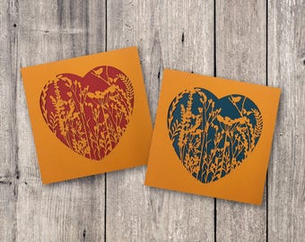 Wildflower Heart Laser Cut Card: Teal or Scarlet Valentine