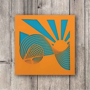Sunshine Wave Greeting Card // Sea, Ocean, Yellow and Turquoise, papercut card