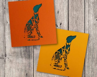 Carte Whippet/ Lurcher/ Greyhound/ Saluki // carte chien, carte vierge, faite main, découpée au laser, carte découpée dans du papier