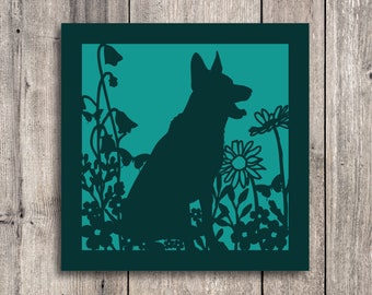 German Shepherd greetings card // Alsatian, Blank card, Handmade, Laser cut, Papercut card