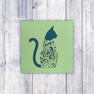 Carte chat // Motif floral, Découpé au laser, Botanique, Fleurs, Nature, Fait main, Carte vierge, Carte Papercut