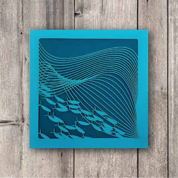 Shoal of Fish Card // Sealife Birthday Card, Ocean, Handmade, Laser cut, Turquoise Greeting Card, papercut card